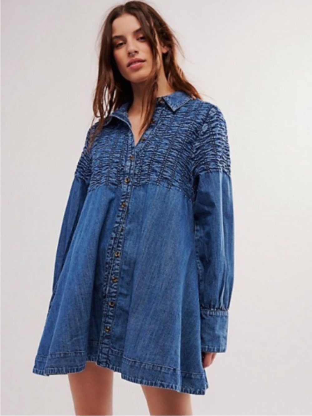 Free People Find Me Now Denim Mini Dress Size L